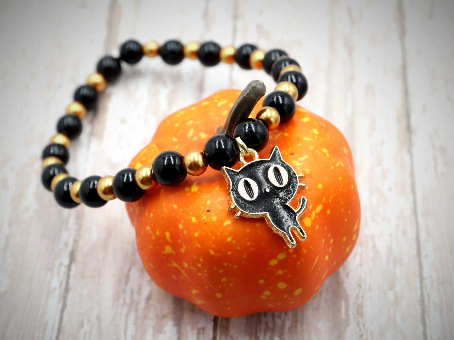 Black Cats Rock - Adorable Kawaii Feline Halloween Stretch Bracelet by Monkey's Mojo