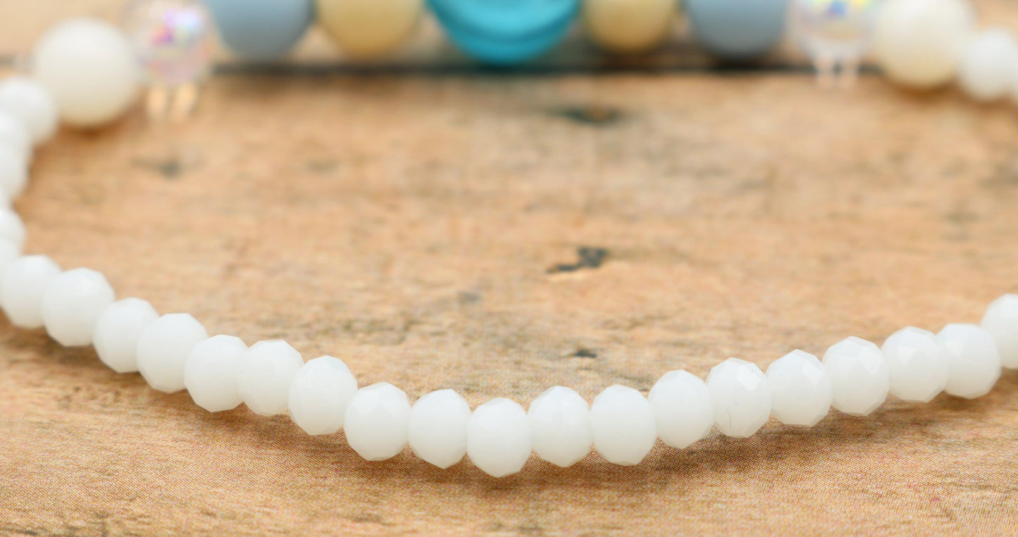 When the Sky Meets the Sea - Blue and White Spring Women's Glass Bead Stretch Bracelet - Monkeysmojo