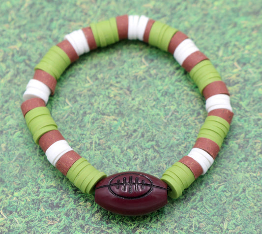 Youth Boy's American Football Themed Polymer Clay Trending Sports Themed Stretch Bracelet - Monkeysmojo