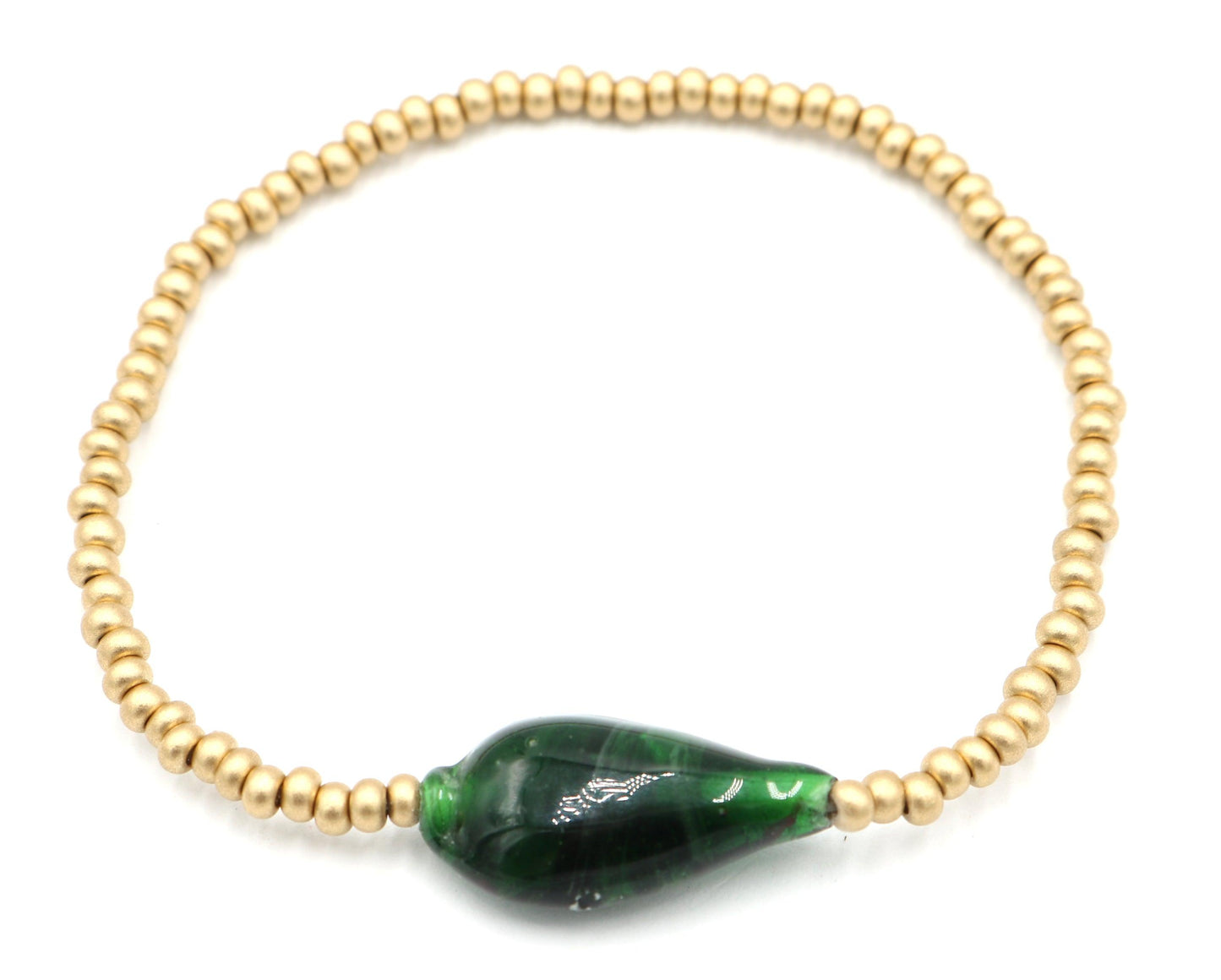 Golden Wheat High Tides Matte Yellow Gold and Dark Emerald Green Glass Bead Bracelet - Monkeysmojo