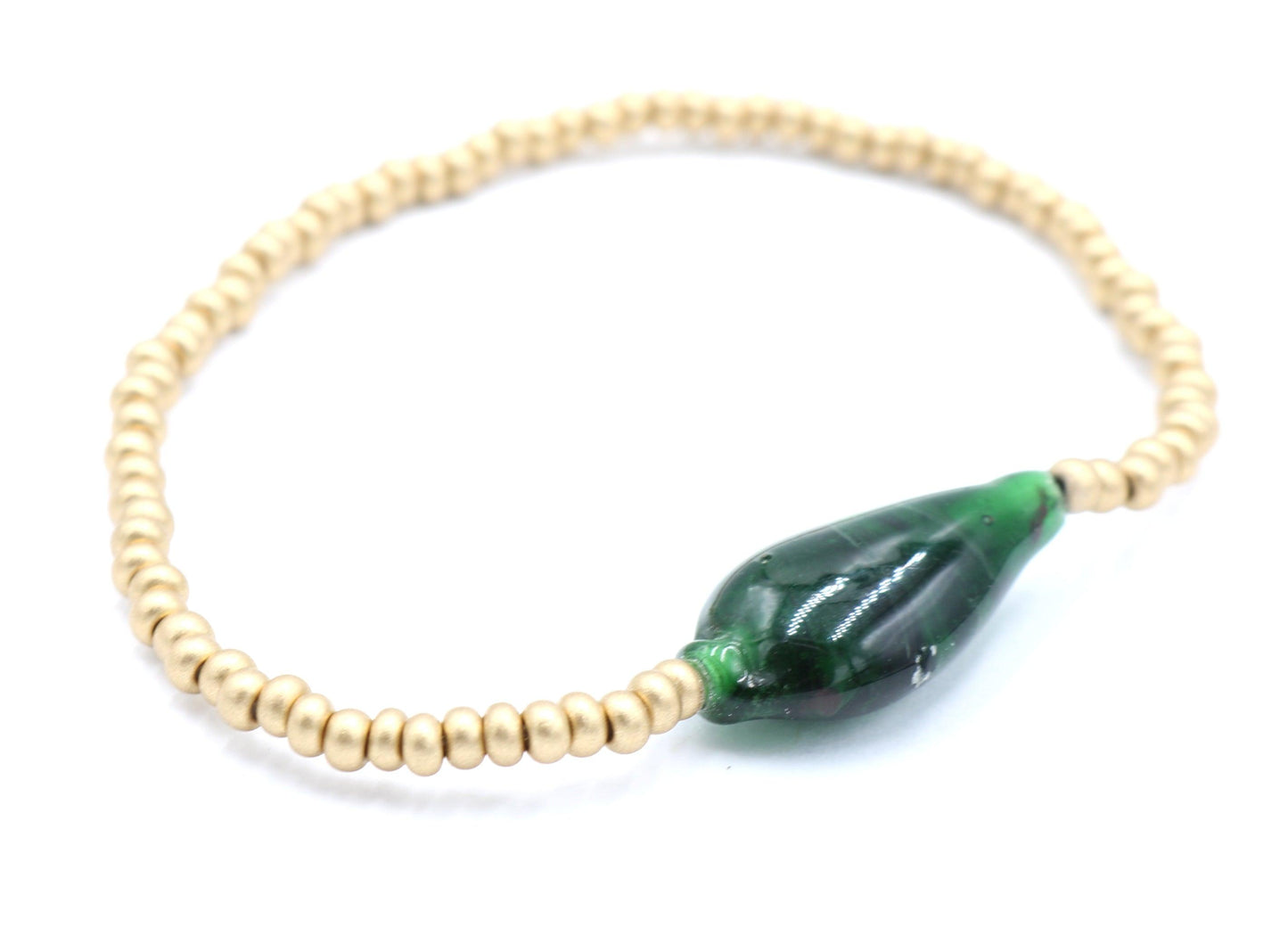 Golden Wheat High Tides Matte Yellow Gold and Dark Emerald Green Glass Bead Bracelet - Monkeysmojo