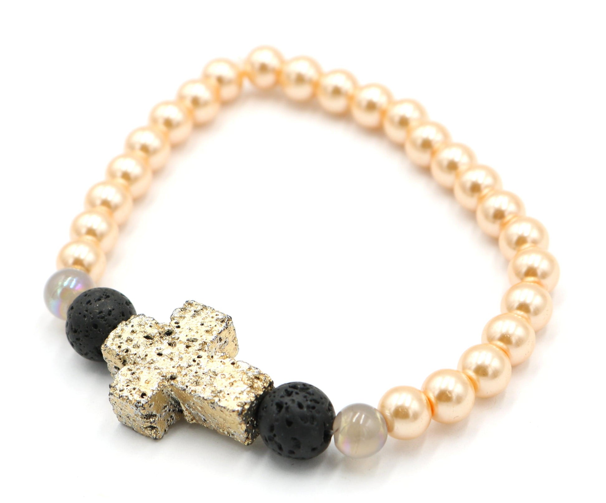 At The Cross - Easter Morning - Yellow Gold and Rose Gold Easter Women's Stretch Bracelet Side View