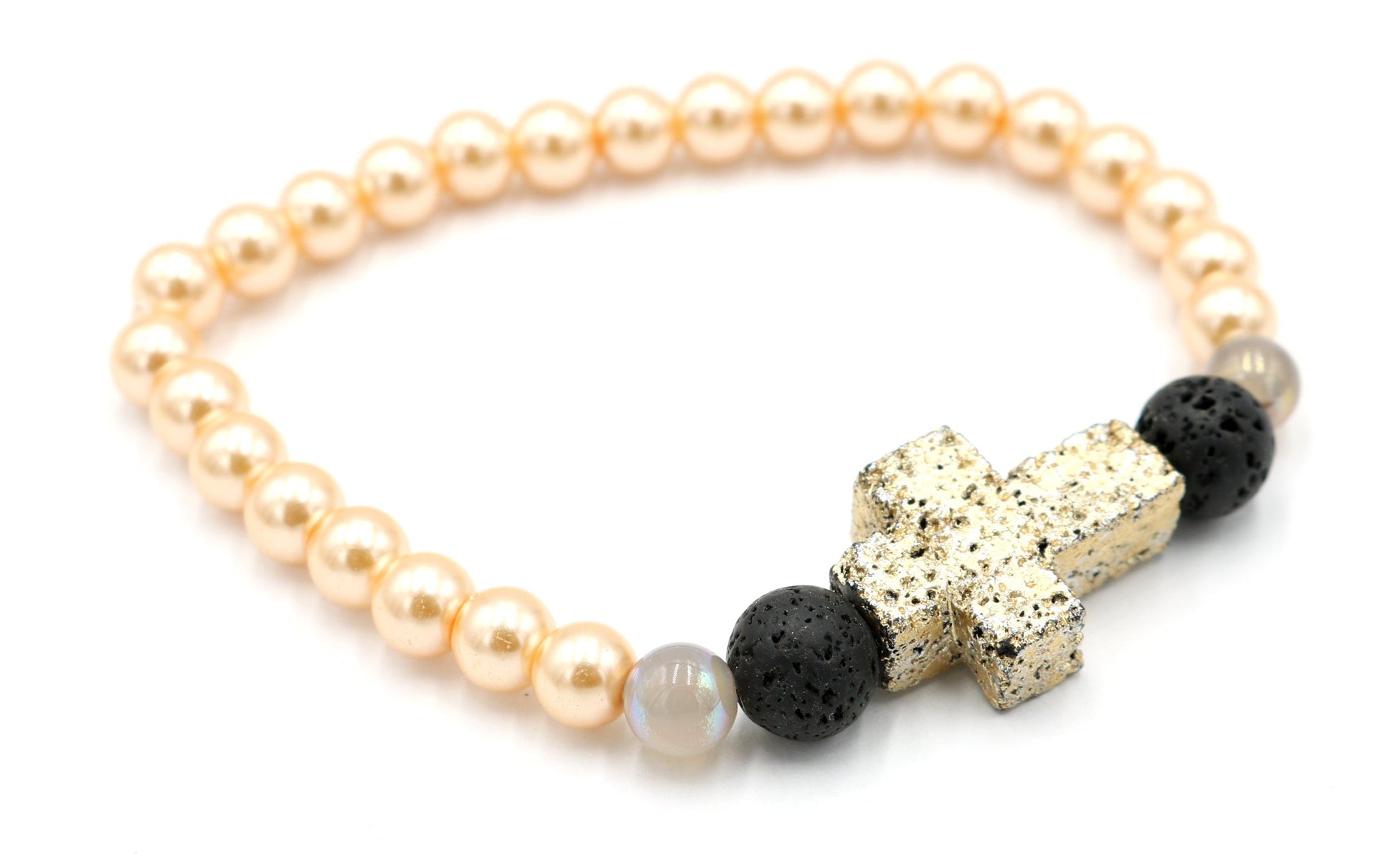 At The Cross - Easter Morning - Yellow Gold and Rose Gold Easter Women's Stretch Bracelet Side Close Up