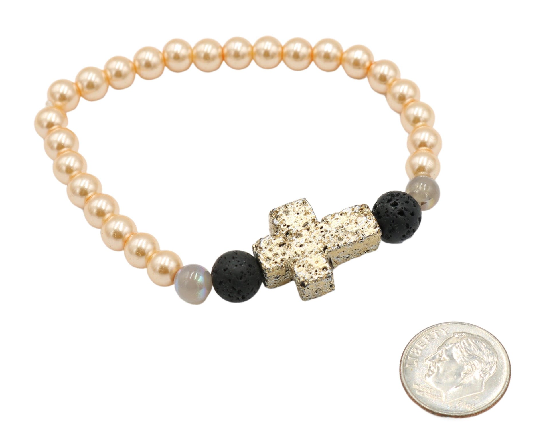 At The Cross - Easter Morning - Yellow Gold and Rose Gold Easter Women's Stretch Bracelet Coin Size Comparison