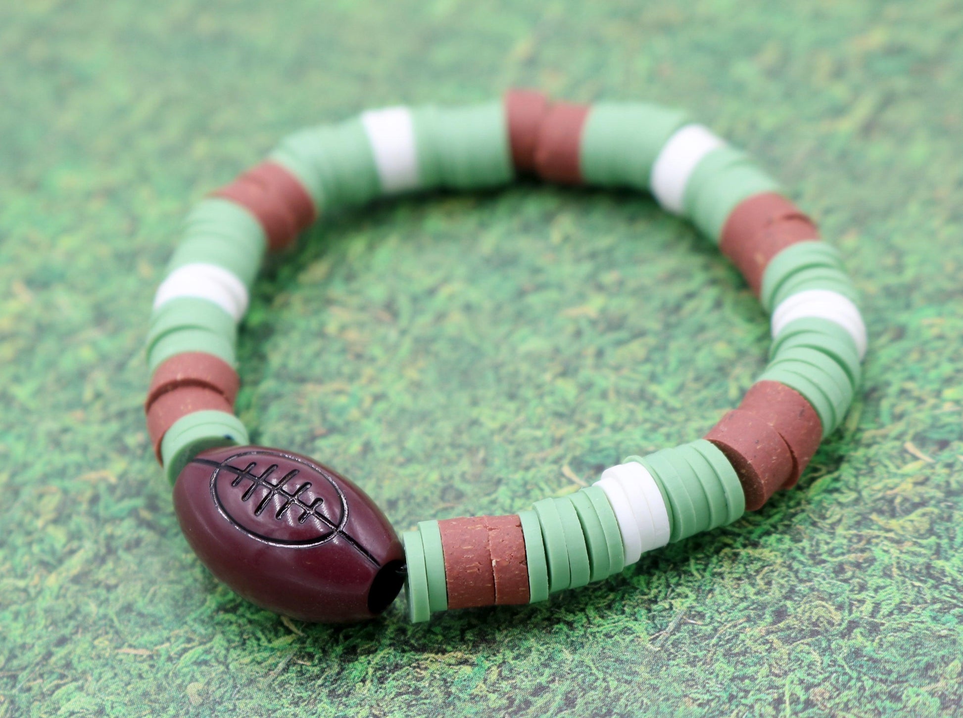 Youth Boy's American Football Themed Polymer Clay Trending Sports Themed Stretch Bracelet - Lets Play! - Monkeysmojo