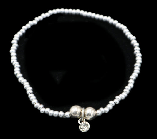 Shine On You Silver Baby CZ Sparkle Charm with Metallic Silver Glass Beads Bracelet - Monkeysmojo