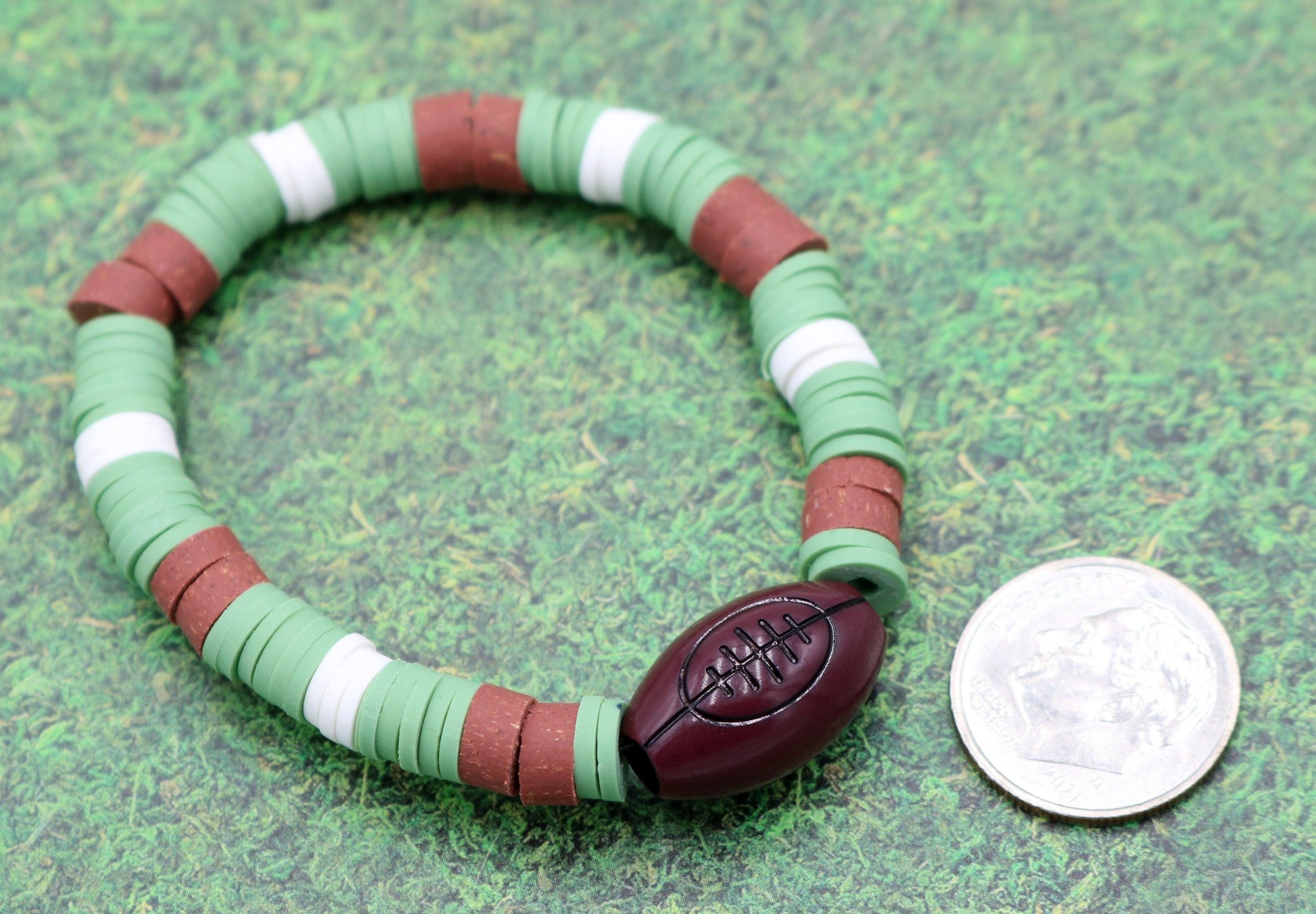 Youth Boy's American Football Themed Polymer Clay Trending Sports Themed Stretch Bracelet - Lets Play! - Monkeysmojo