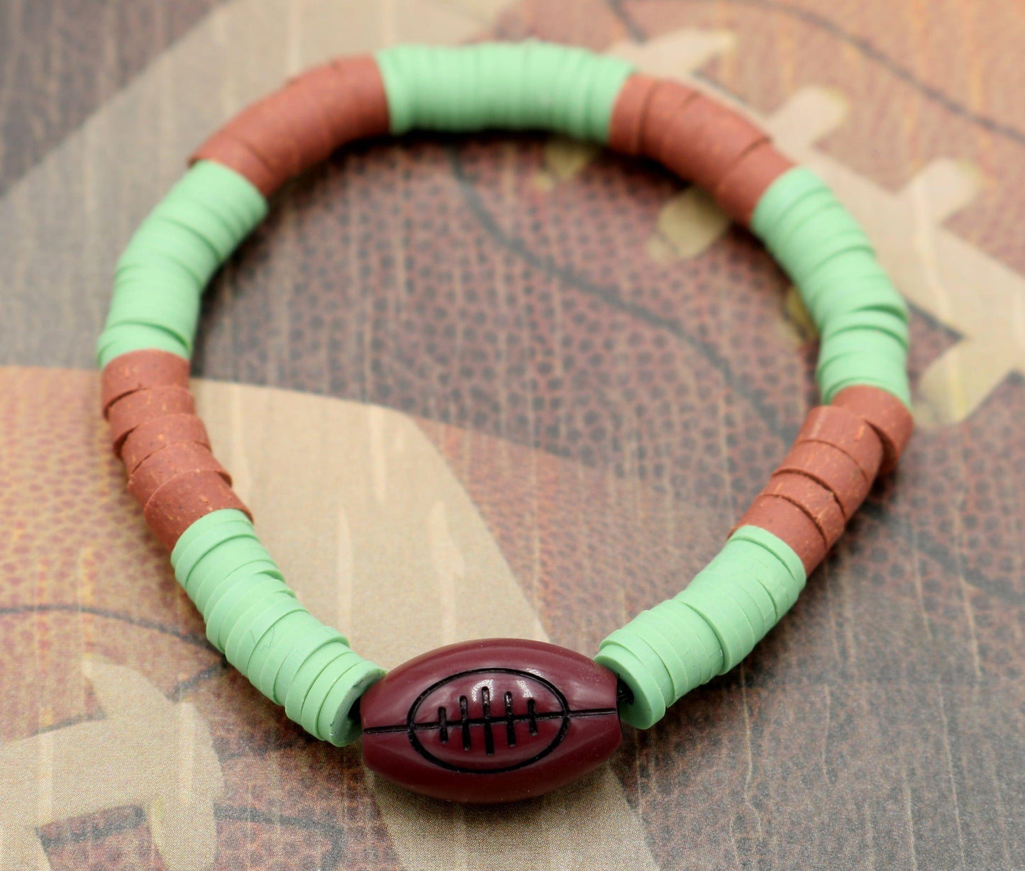 Youth Boy's American Football Themed Polymer Clay Trending Sports Themed Stretch Bracelet Lets Play Ball! - Monkeysmojo