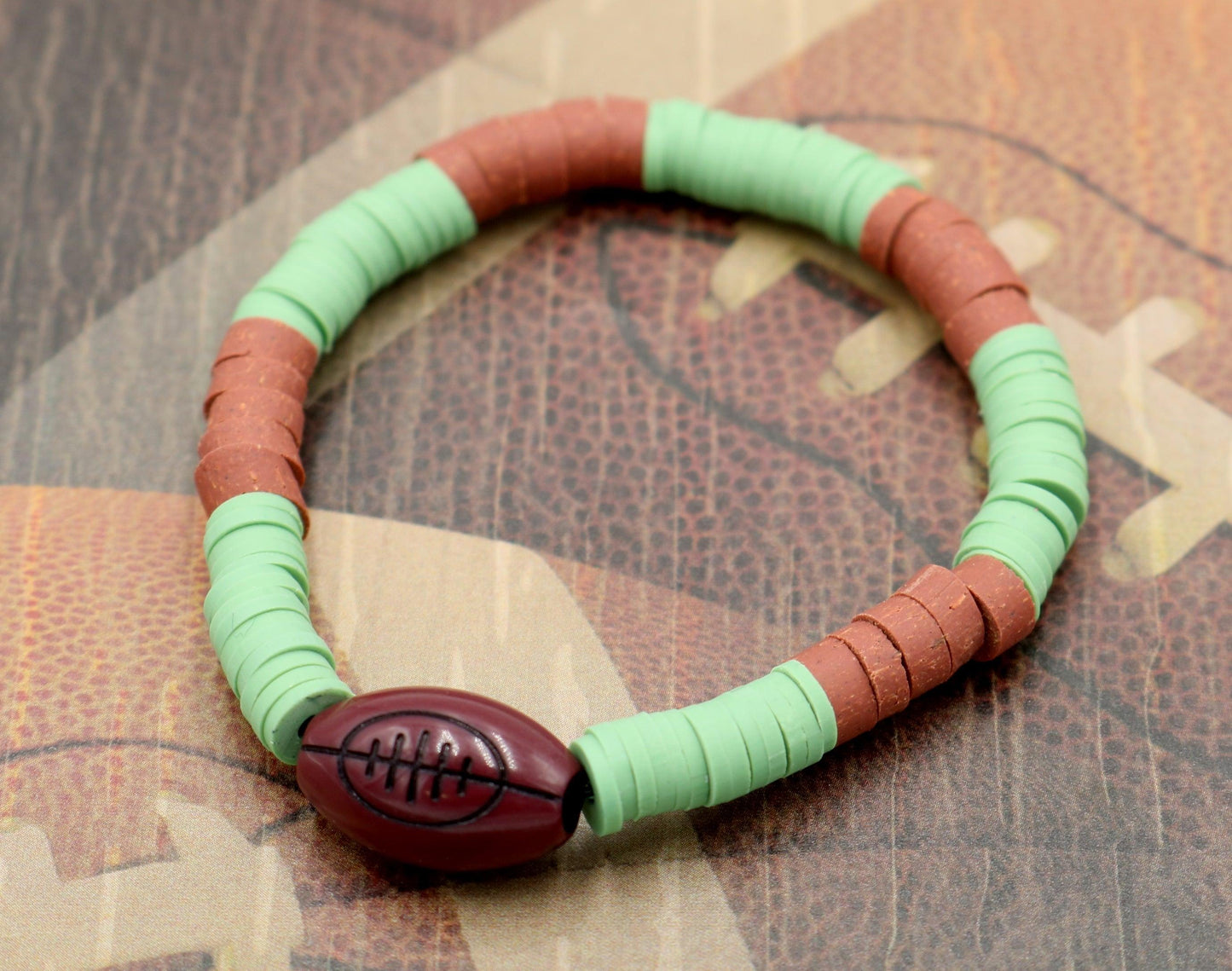 Youth Boy's American Football Themed Polymer Clay Trending Sports Themed Stretch Bracelet Lets Play Ball! - Monkeysmojo