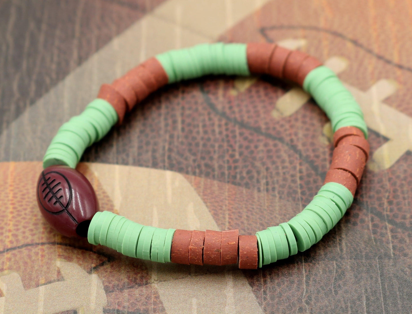 Youth Boy's American Football Themed Polymer Clay Trending Sports Themed Stretch Bracelet Lets Play Ball! - Monkeysmojo