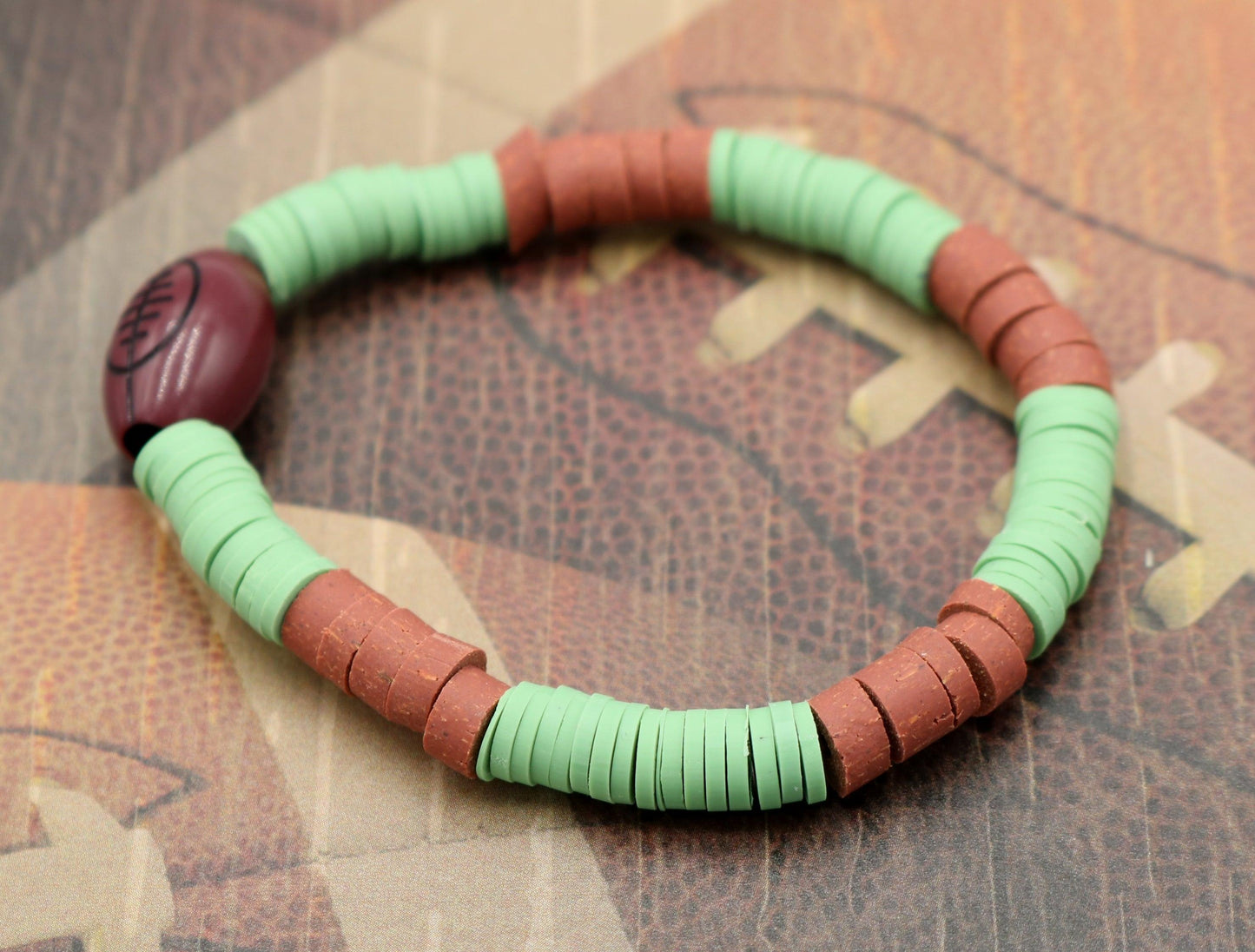 Youth Boy's American Football Themed Polymer Clay Trending Sports Themed Stretch Bracelet Lets Play Ball! - Monkeysmojo