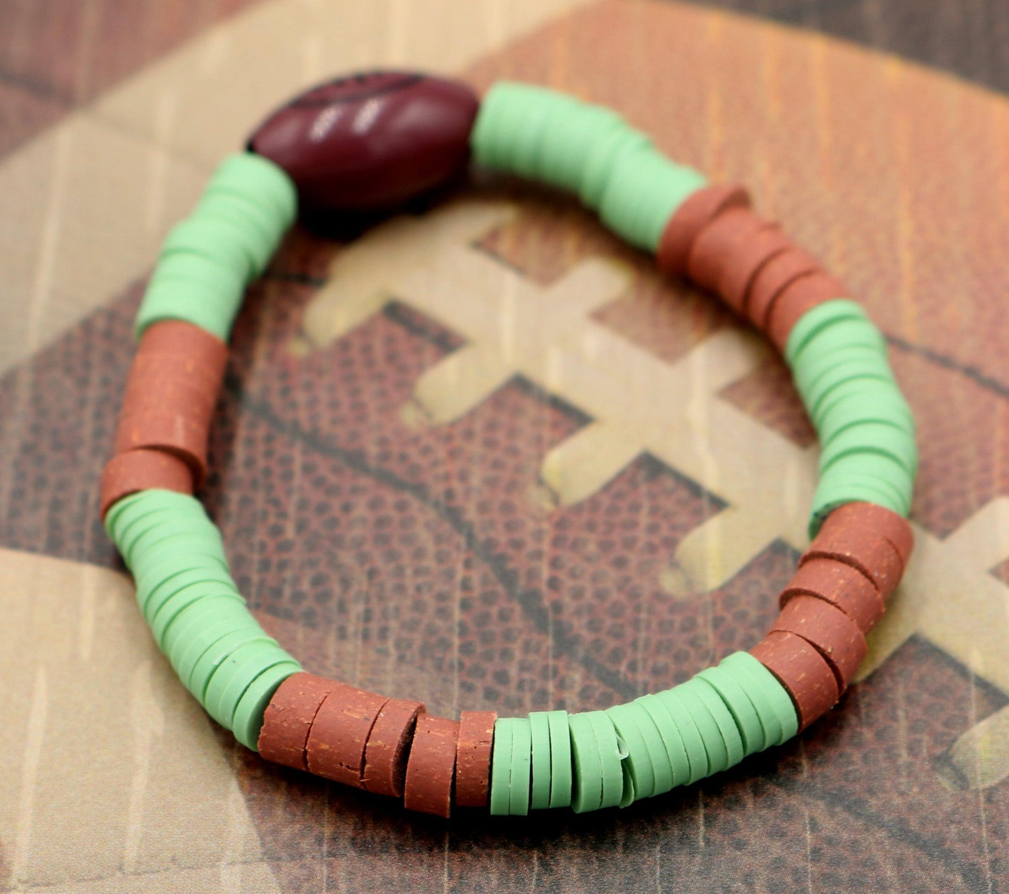 Youth Boy's American Football Themed Polymer Clay Trending Sports Themed Stretch Bracelet Lets Play Ball! - Monkeysmojo