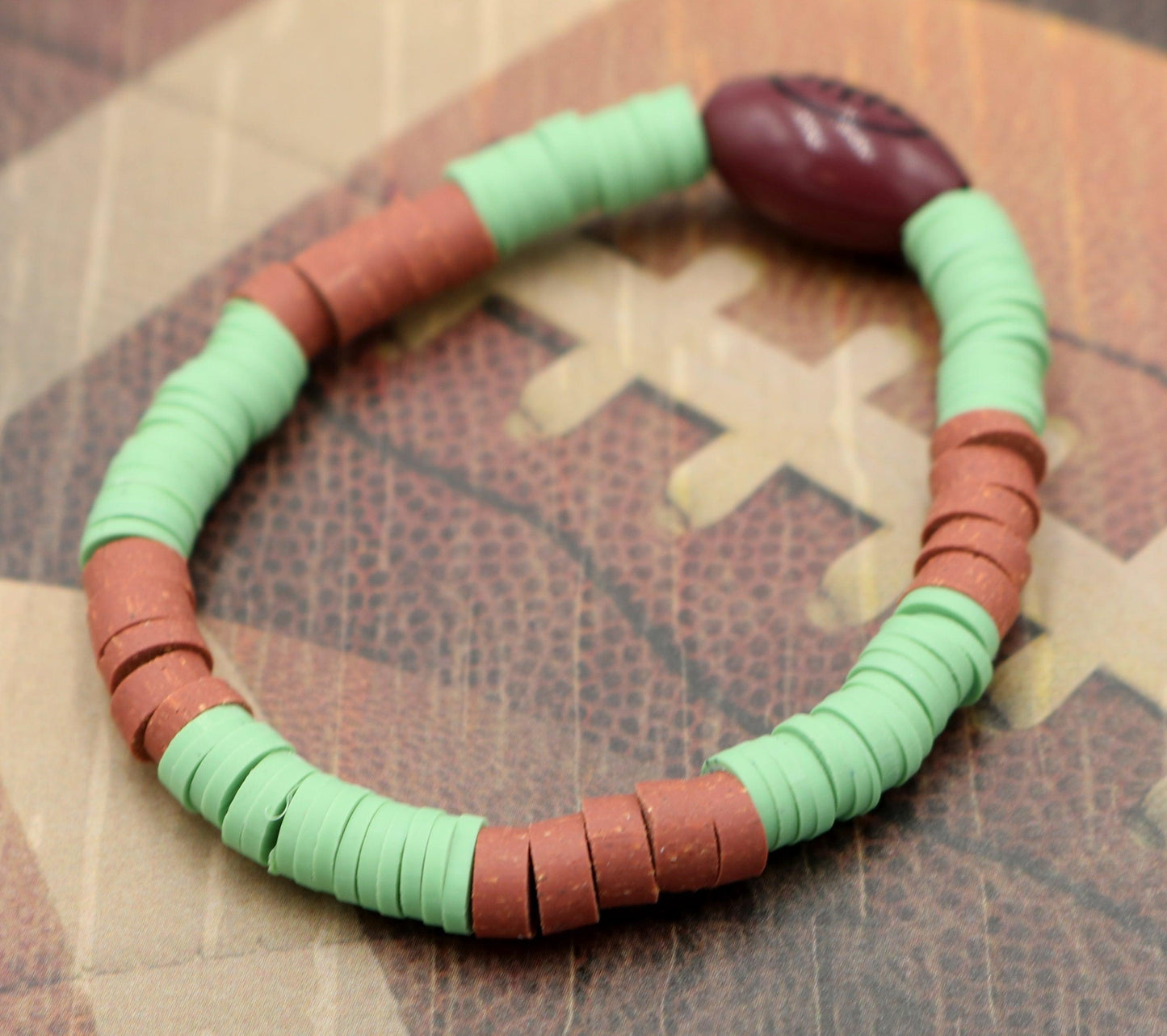 Youth Boy's American Football Themed Polymer Clay Trending Sports Themed Stretch Bracelet Lets Play Ball! - Monkeysmojo