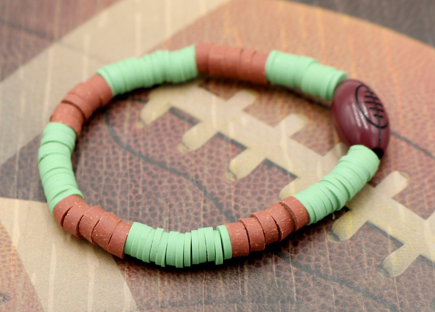 Youth Boy's American Football Themed Polymer Clay Trending Sports Themed Stretch Bracelet Lets Play Ball! - Monkeysmojo