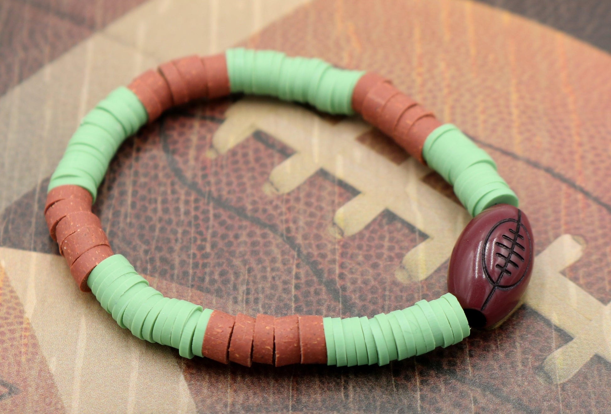 Youth Boy's American Football Themed Polymer Clay Trending Sports Themed Stretch Bracelet Lets Play Ball! - Monkeysmojo