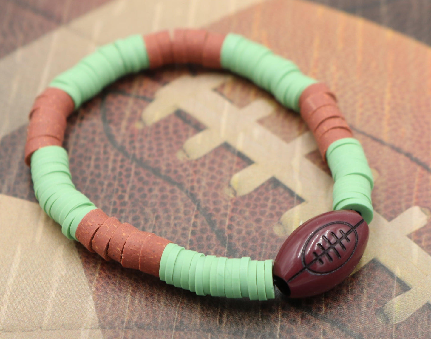 Youth Boy's American Football Themed Polymer Clay Trending Sports Themed Stretch Bracelet Lets Play Ball! - Monkeysmojo