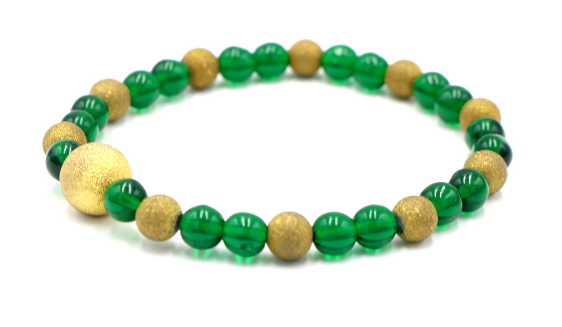 Hand Blown Dark Green and Yellow Gold Sandblasted Glass Women's Bracelet - Monkeysmojo