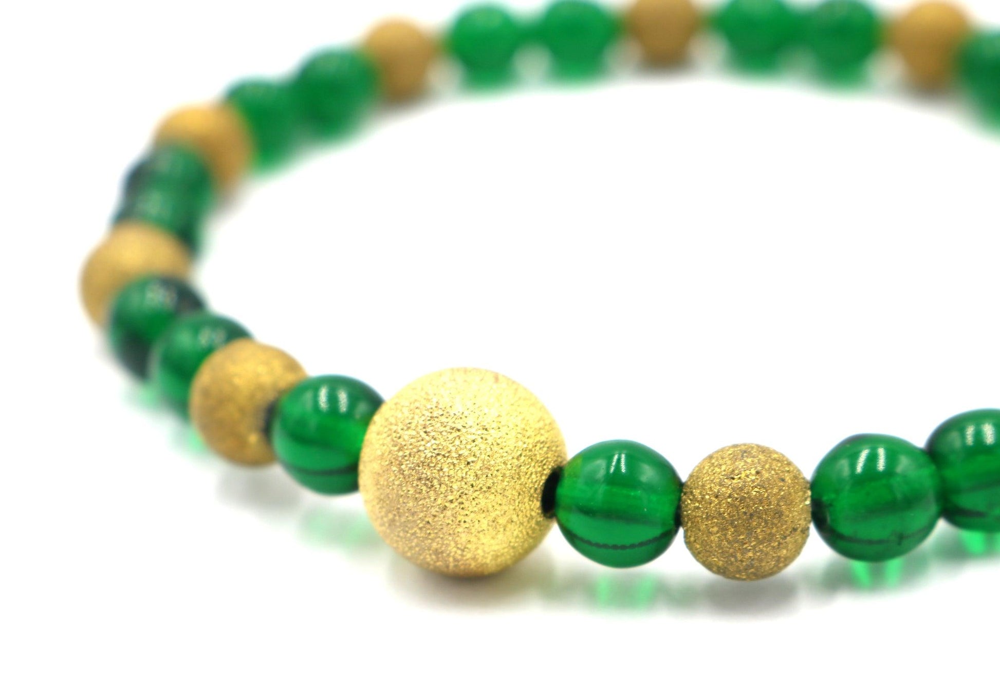 Hand Blown Dark Green and Yellow Gold Sandblasted Glass Women's Bracelet - Monkeysmojo