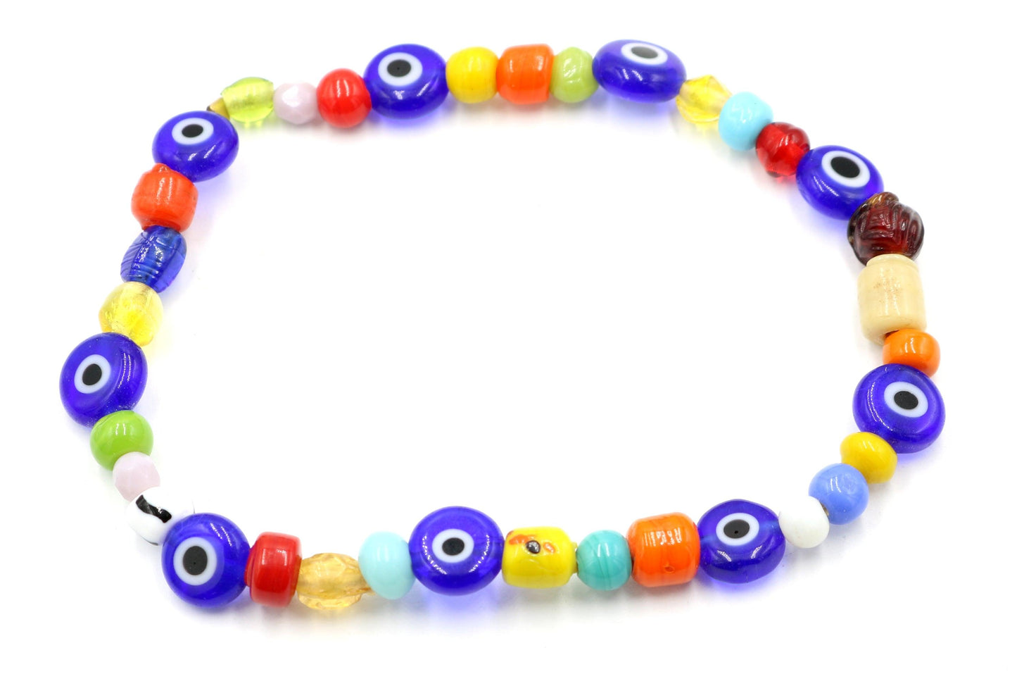 Evil Eyes and Tie Dye - Women's Vibrant Color Glass Bead Bracelet - Monkeysmojo