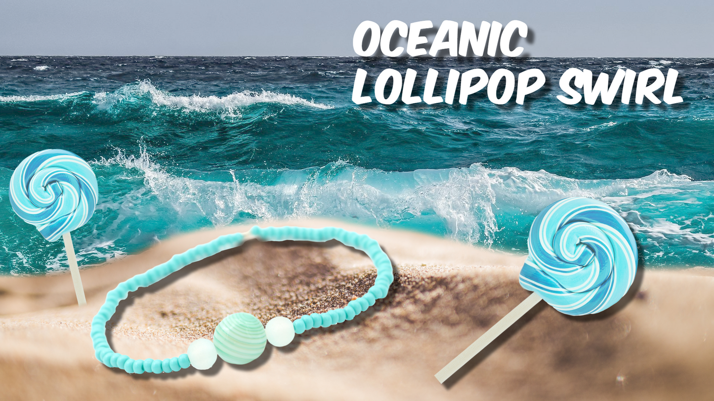 Oceanic Lollipop Swirl - Summer Fun - Light Blue Glass Stack Stretch Bracelet by Monkey's Mojo