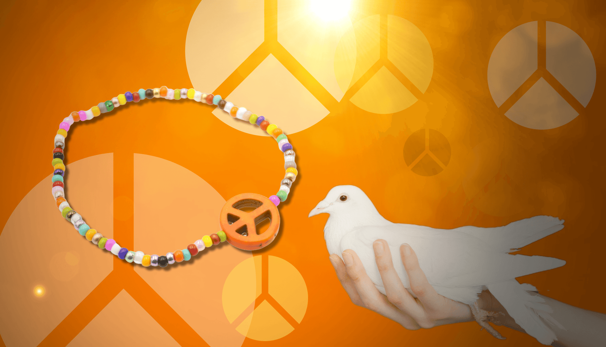 Haller For Howlite Orange Your Glad for Peace Assorted Seed Bead Glass Bracelet - Monkeysmojo