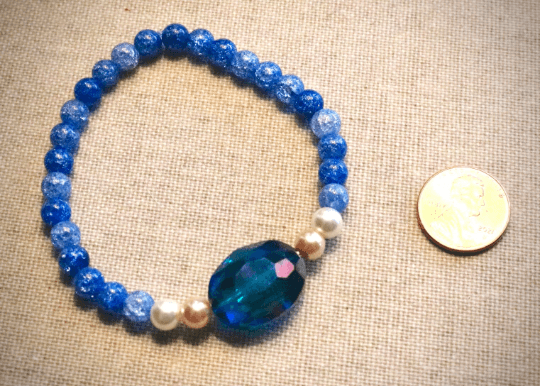 Beautiful Women’s Cracked Blue Quartz with Glass Deep Rich Blue Faceted Cut Glass Gemstone with Two Tone Glass Pearls - Monkeysmojo