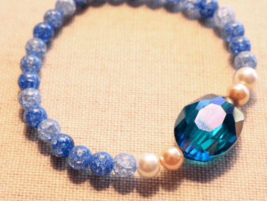 Beautiful Women’s Cracked Blue Quartz with Glass Deep Rich Blue Faceted Cut Glass Gemstone with Two Tone Glass Pearls - Monkeysmojo