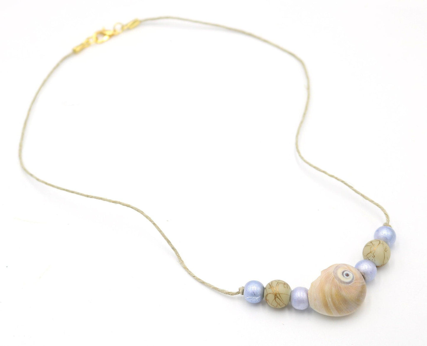 Unique One of a Kind Ocean Women's Nautical Necklace Florida with Spiral Sea Snail Shell Charm 18 1/2" Gold Toned Twine Handmade - Monkeysmojo