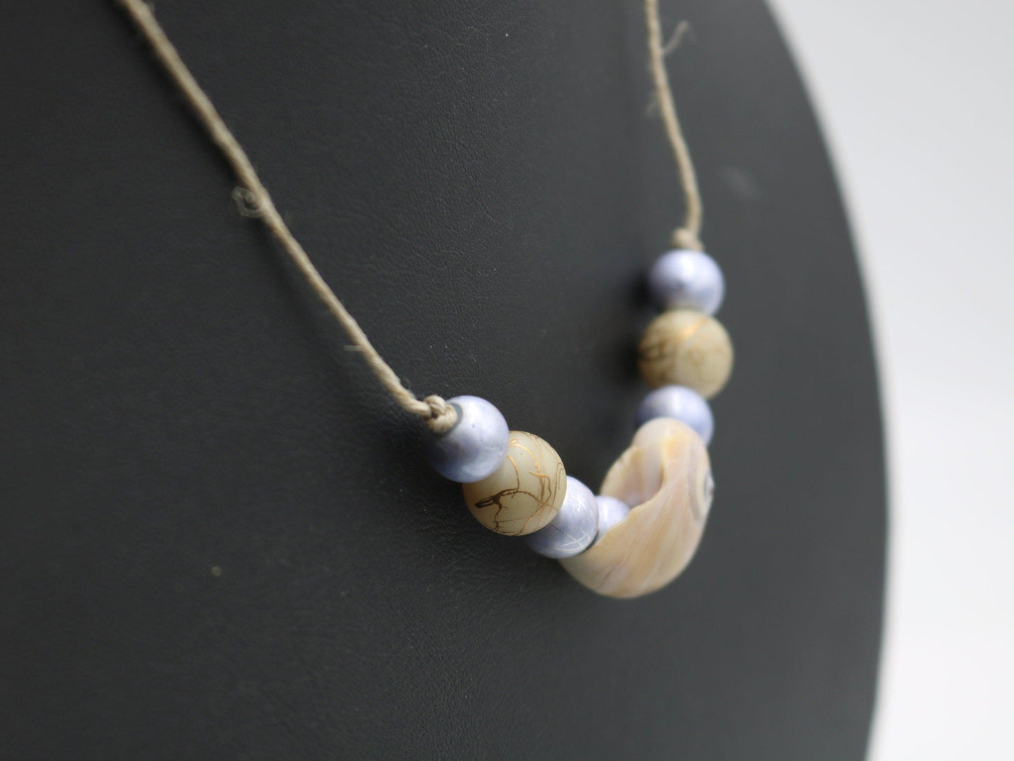 Unique One of a Kind Ocean Women's Nautical Necklace Florida with Spiral Sea Snail Shell Charm 18 1/2" Gold Toned Twine Handmade - Monkeysmojo