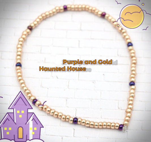 Halloween Seed Bead Bracelet Boho Bracelets Handmade Glass Beads Stretch Bracelet Purple and Rose Gold Haunted House Gift 2021 Original - Monkeysmojo