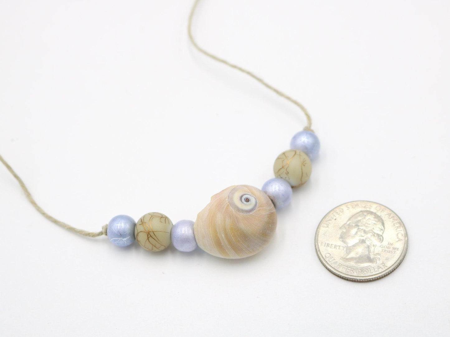 Unique One of a Kind Ocean Women's Nautical Necklace Florida with Spiral Sea Snail Shell Charm 18 1/2" Gold Toned Twine Handmade - Monkeysmojo