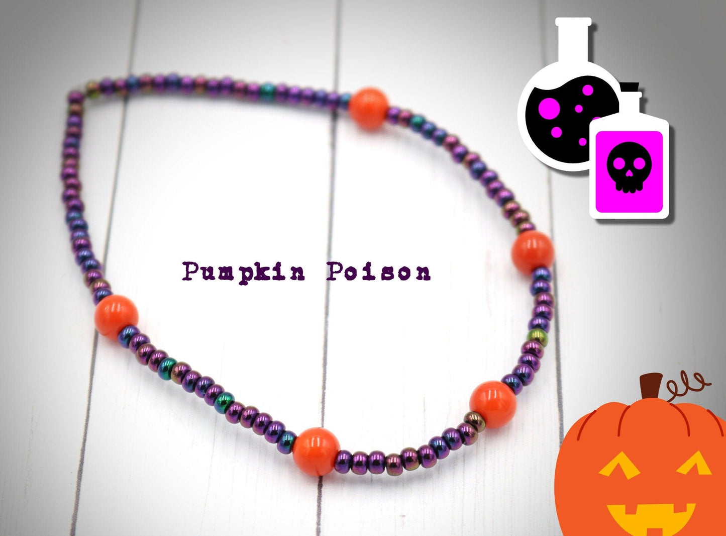 Halloween Seed Bead Bracelet Boho Bracelets Handmade Glass Beads Stretch Bracelet Pumpkin Poison Inspired Gift 2021 - Monkeysmojo