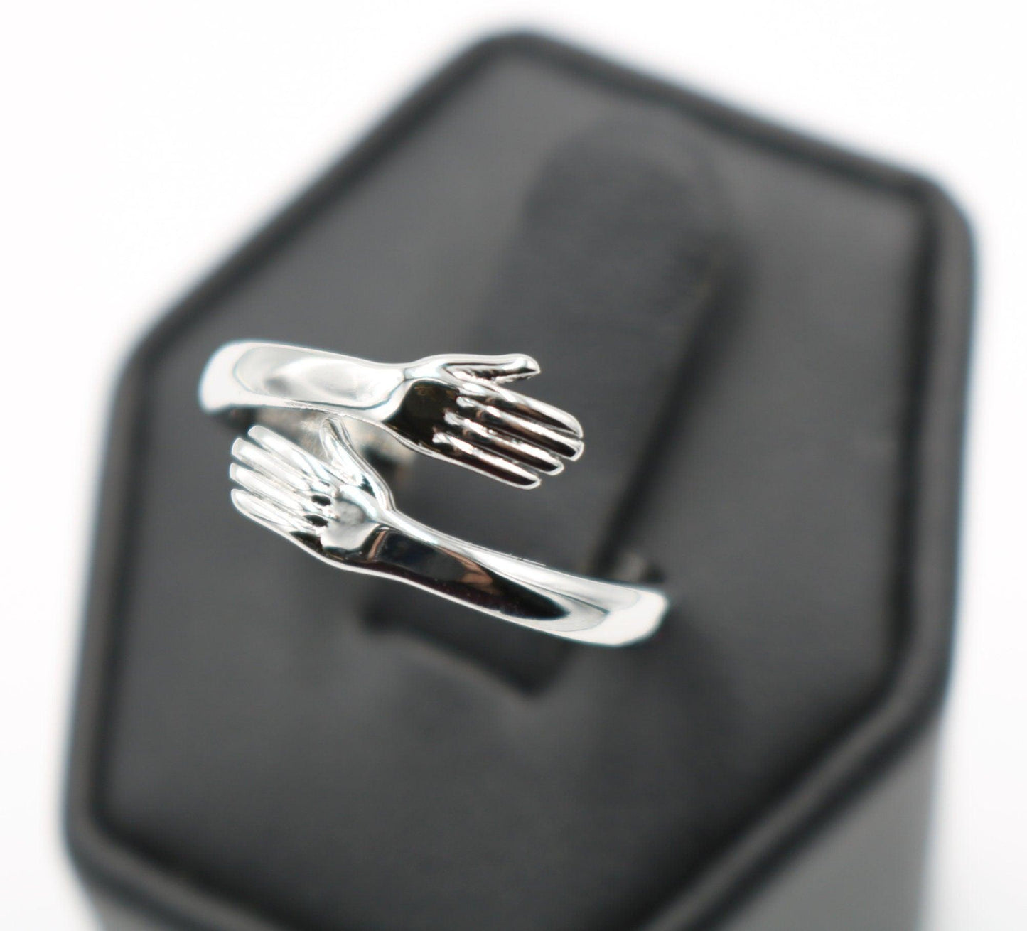 Stunning Silver Toned Love Hugging Detailed Hand Stackable Ring - Hug Ring 2021 Cute Design Ring Adjustable Ladies Open Ring - New - Monkeysmojo
