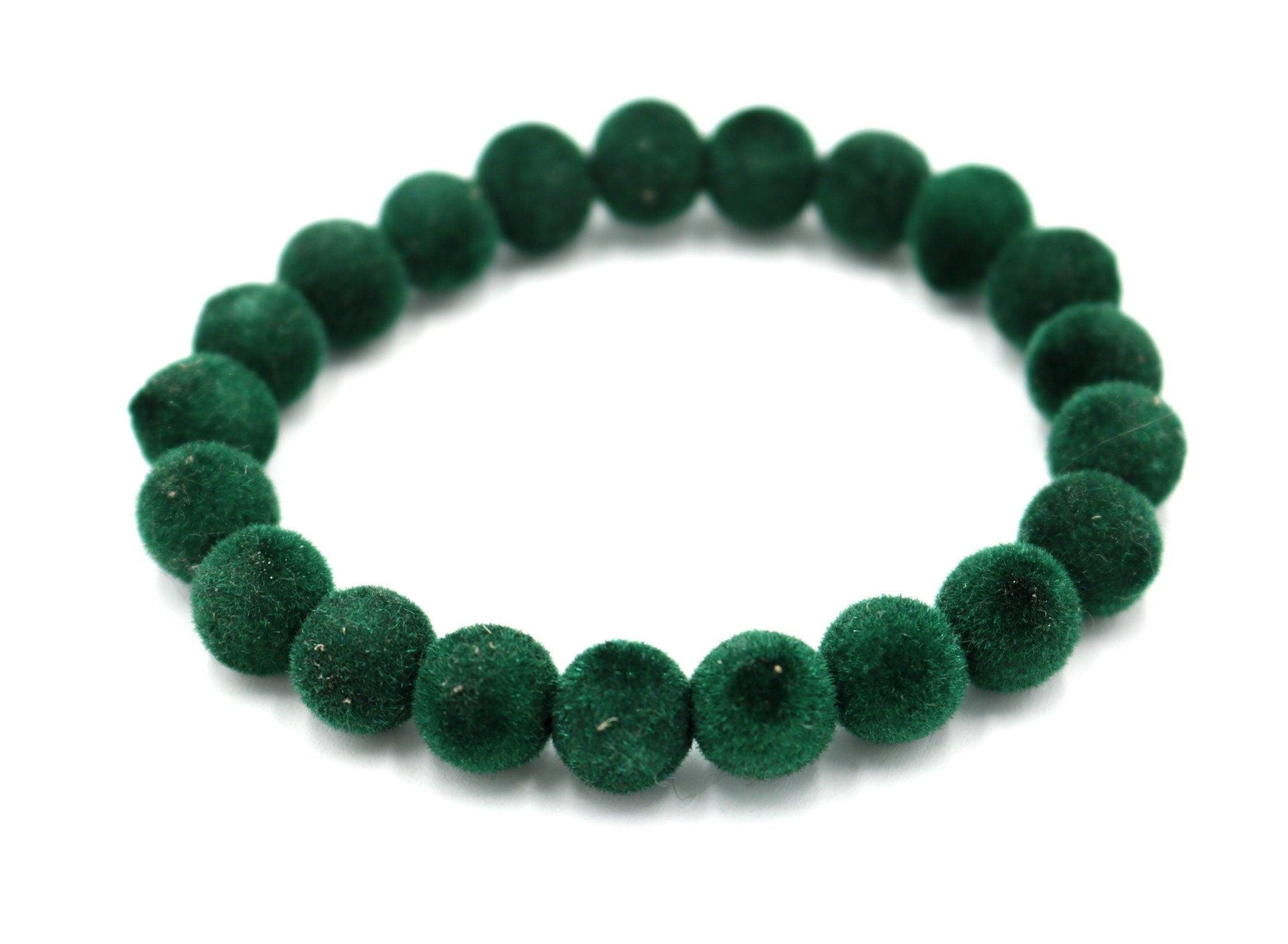 Holiday Vibes and Dark Green 10mm Velvet Acrylic Beads Beaded Stretch Bracelet - Monkeysmojo