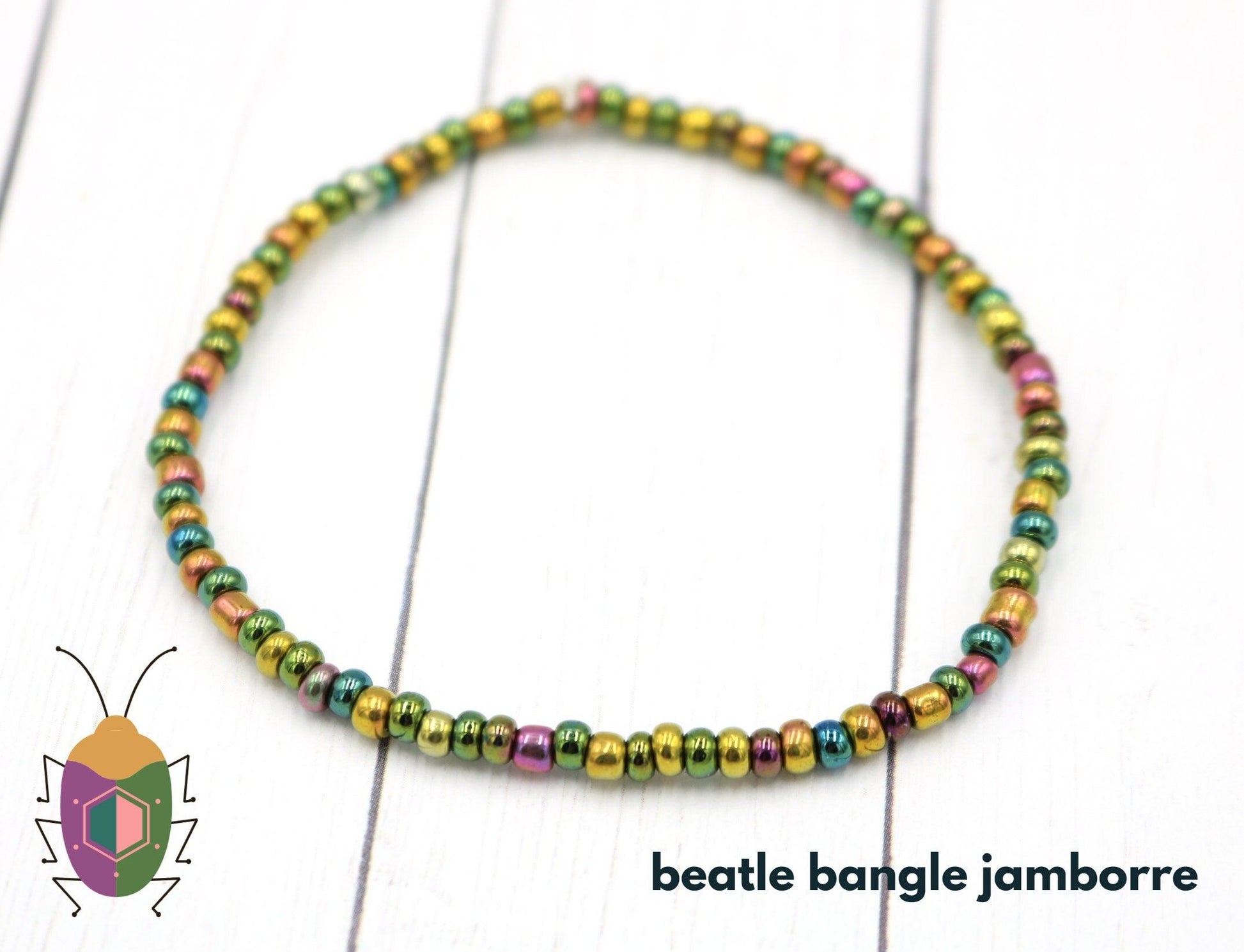 Beetle Beatle Bangle Jamboree Iridescent Metallic Glass Seed Bead Nylon Stretch Bracelet Hot Vibes 2021 - Monkeysmojo