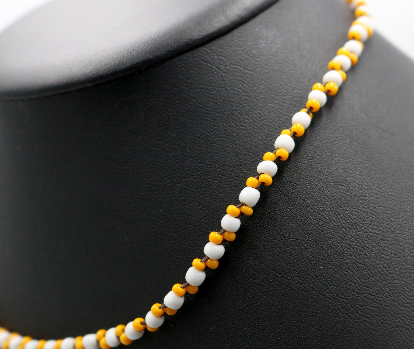 Its Hammer Time No Wait Its M C Escher Inspired Bright Yellow And White Seed Bead 18” Brown Leather Necklace 2021 Gift - Monkeysmojo