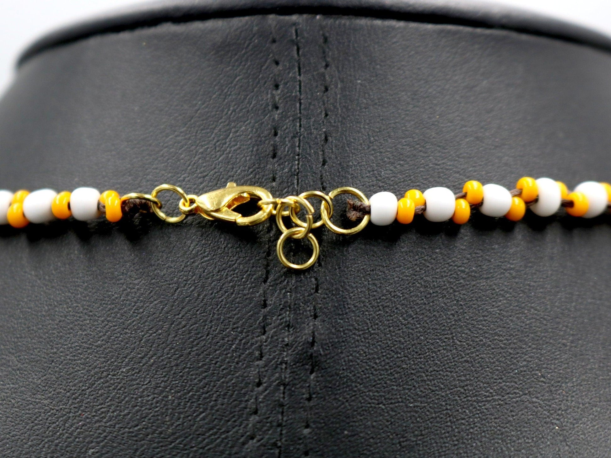 Its Hammer Time No Wait Its M C Escher Inspired Bright Yellow And White Seed Bead 18” Brown Leather Necklace 2021 Gift - Monkeysmojo