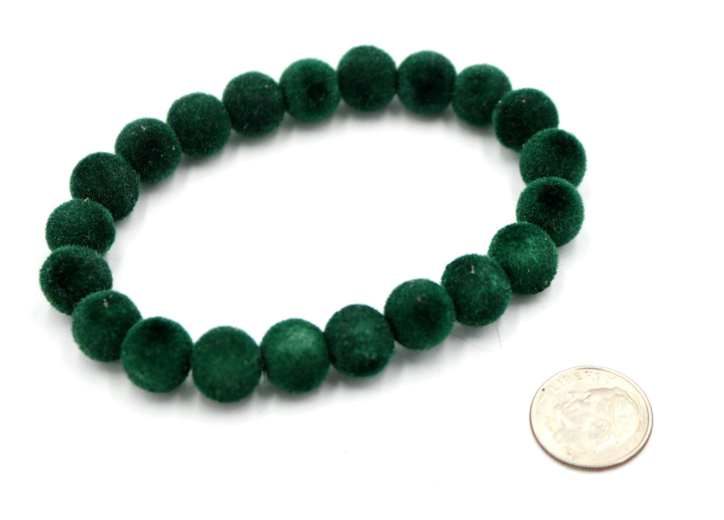 Holiday Vibes and Dark Green 10mm Velvet Acrylic Beads Beaded Stretch Bracelet - Monkeysmojo