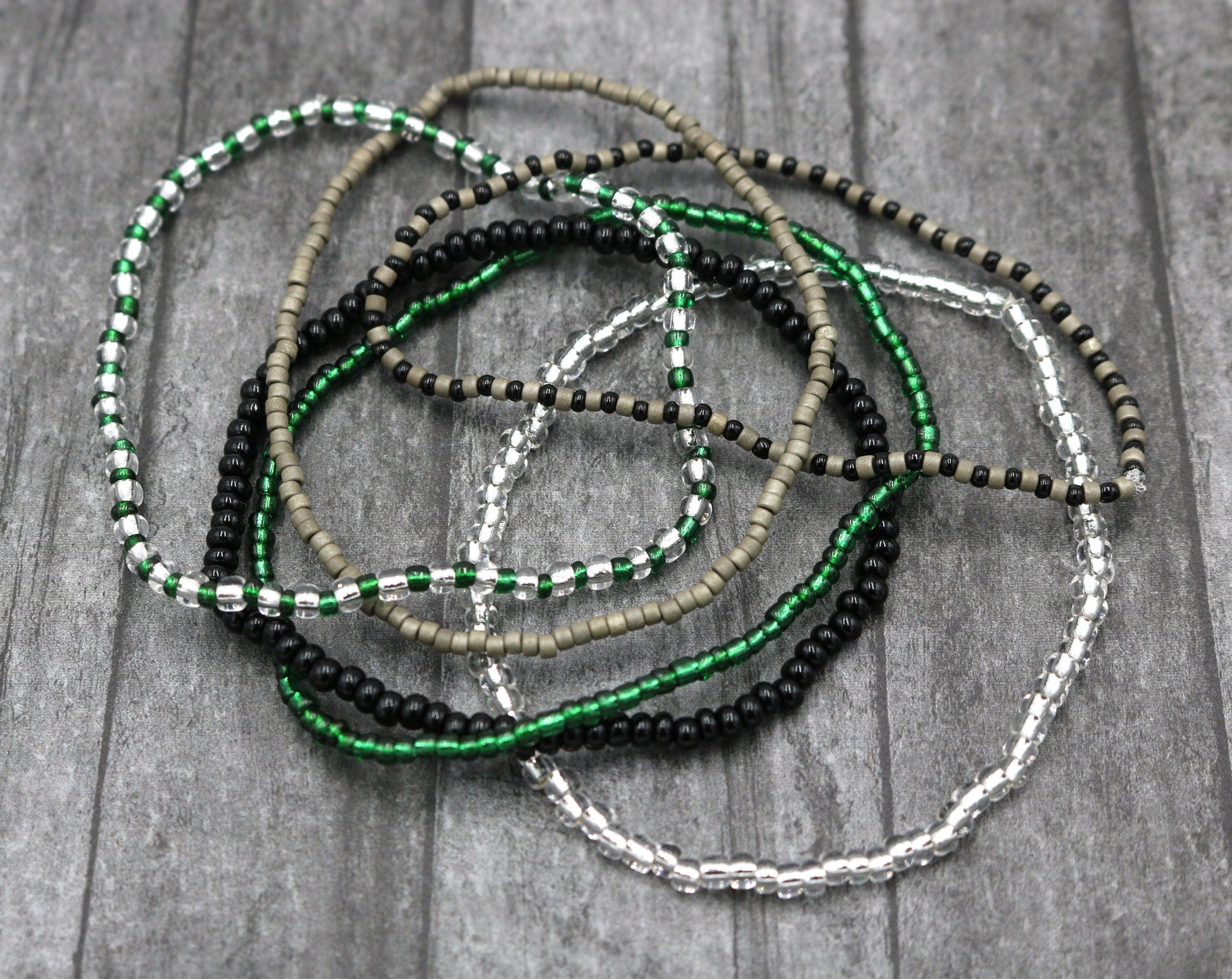 Slither and Slide with this Slytherin Inspired 6 Stretch Boho Bracelet Set – Silver, Black, Green and Grey – Women’s Bracelets Fantasy - Monkeysmojo