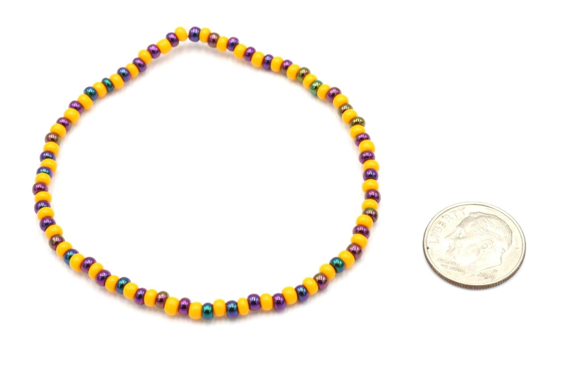 Geaux Tigers! Bold Bright Golden Yellow 8/0mm Seed Beads with Iridescent Purple Glass Bead Stretch Bracelets Women’s Gift 2020 - Monkeysmojo