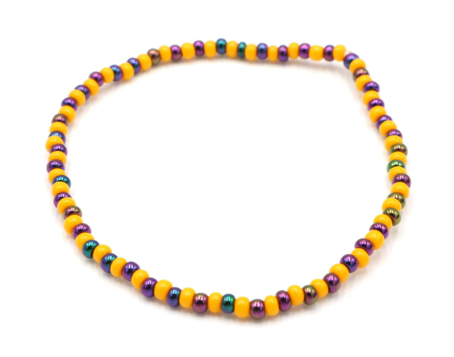 Geaux Tigers! Bold Bright Golden Yellow 8/0mm Seed Beads with Iridescent Purple Glass Bead Stretch Bracelets Women’s Gift 2020 - Monkeysmojo