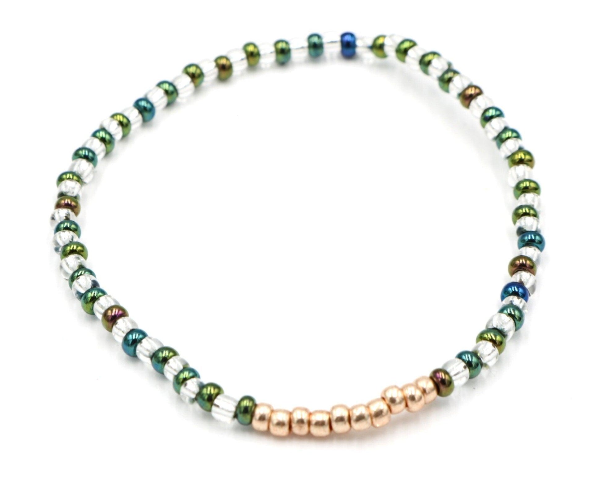 Spiritual Balance 10 Rose Gold Metallic Bead Bracelet Boho Bracelets Handmade Glass Beads Stretch Iridescent and Silver Bracelet Gift 2022 - Monkeysmojo