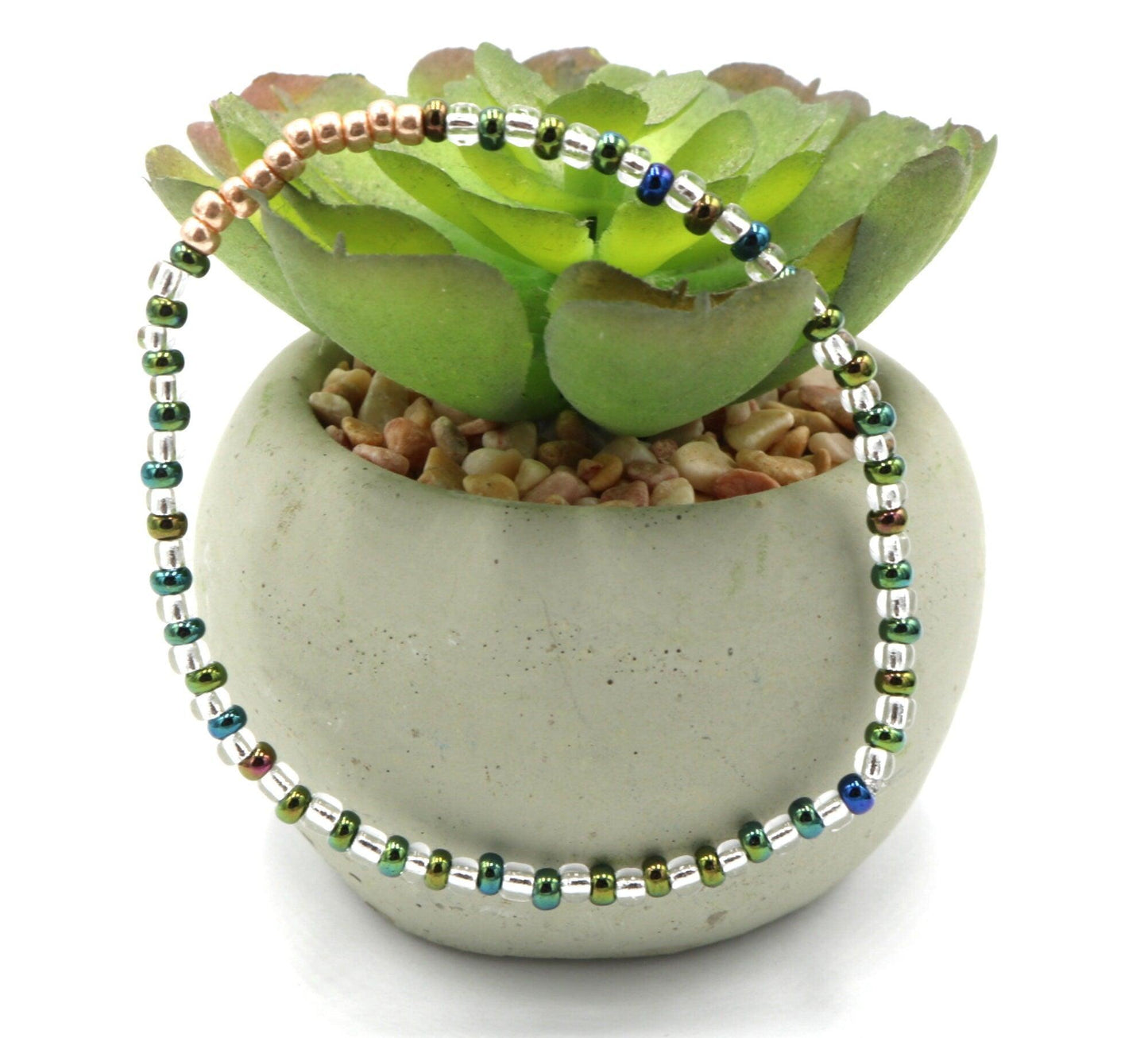 Spiritual Balance 10 Rose Gold Metallic Bead Bracelet Boho Bracelets Handmade Glass Beads Stretch Iridescent and Silver Bracelet Gift 2022 - Monkeysmojo
