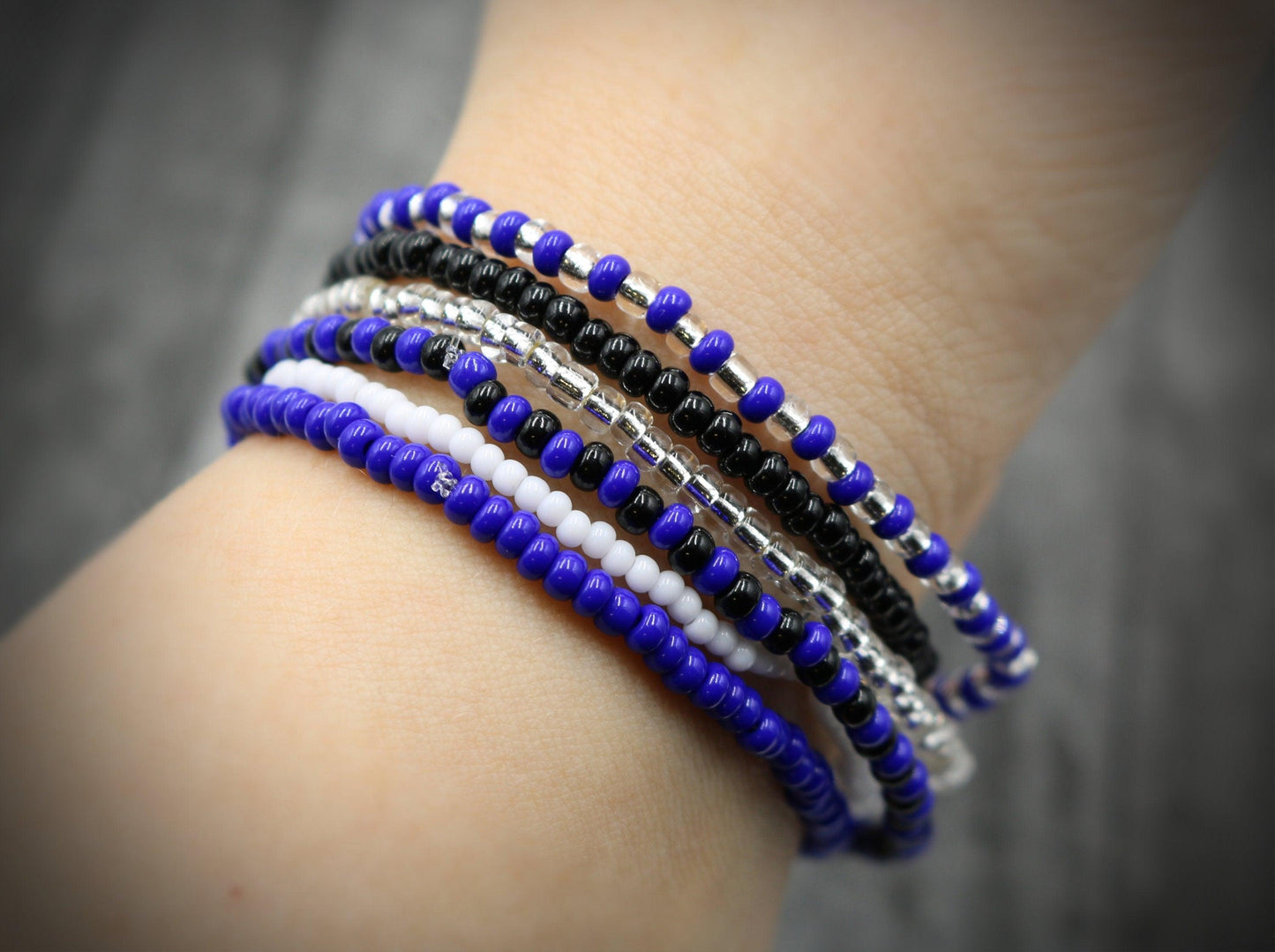 Fly and Glide with this Ravenclaw Inspired 6 Stretch Boho Bracelet Set – Blue, Silver, Black, White and Grey – Women’s Bracelets Fantasy - Monkeysmojo