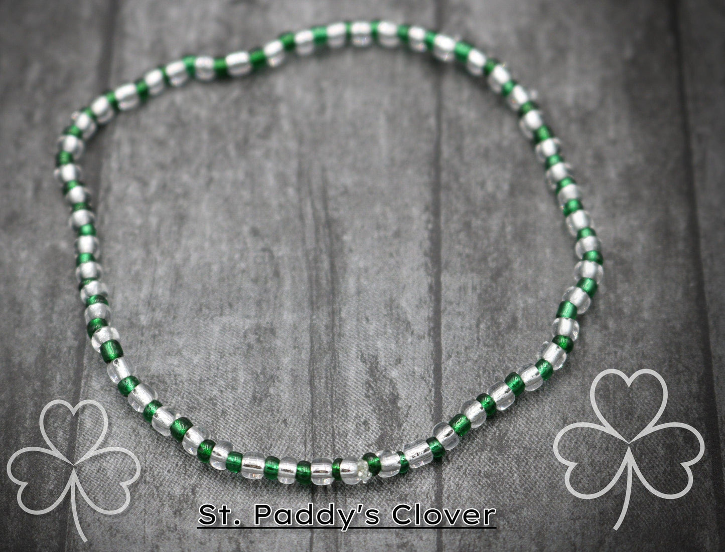 St. Paddy Saint Patrick's Silver and Irish I Was Irish Green 2022  Holiday Fun March Glass Bead Women's Stack Boho Bracelet - Free Shipping - Monkeysmojo